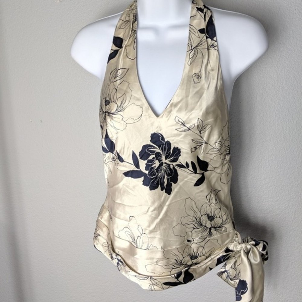 Banana Republic XS Silk Halter in Champagne & Blk
